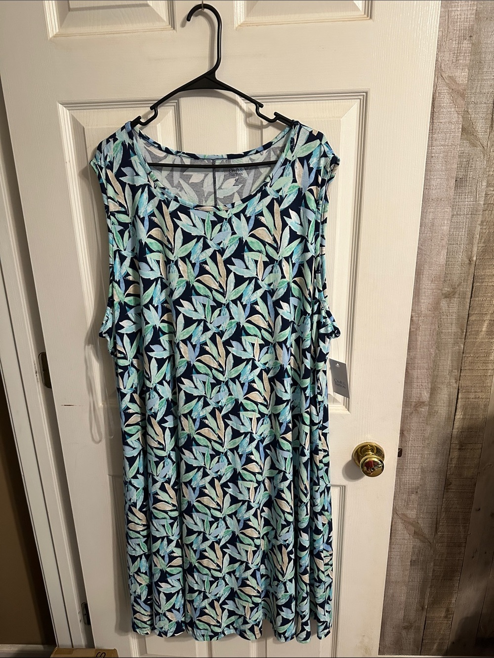 croft & barrow Navy Midi Dress with Mint and Light Teal Leaf Print
